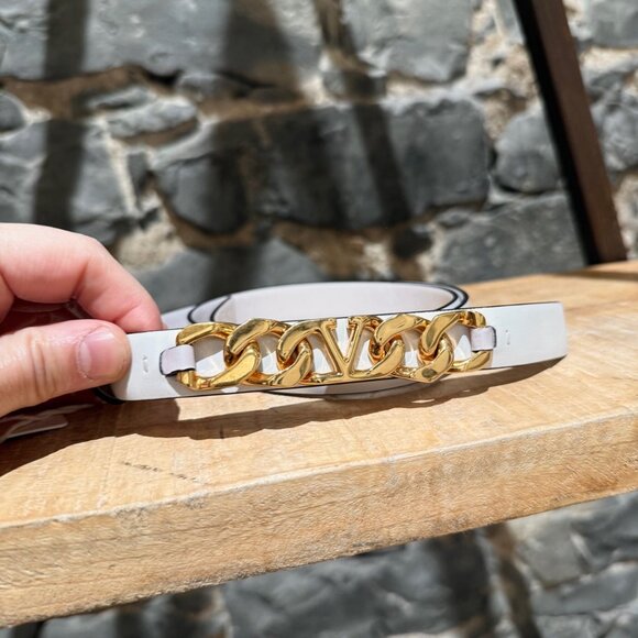 Valentino White Leather Gold Chain VLogo Belt - Picture 6 of 12